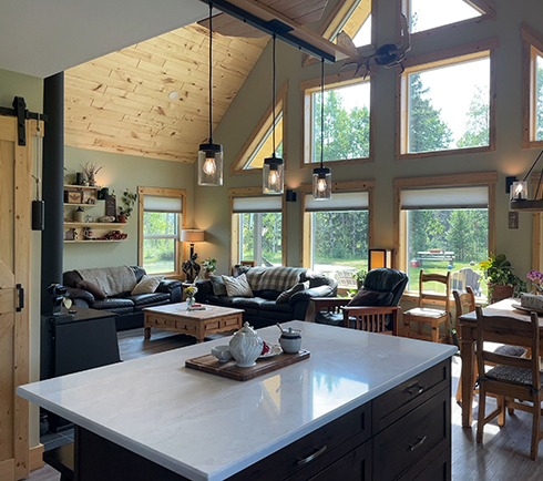 interior of Silverton Lake from kitchen towards rake wall