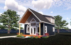 Cottage with large rake wall and two dormers.
